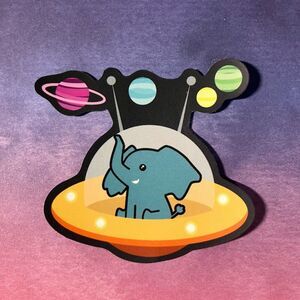 😍 10/$10 😍 Elephant in a Spaceship with Planets Sticker